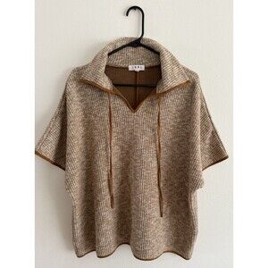 THML Ribbed Poncho Style Sweater Women Size XS/S Tan Boxy Oversized Pullover